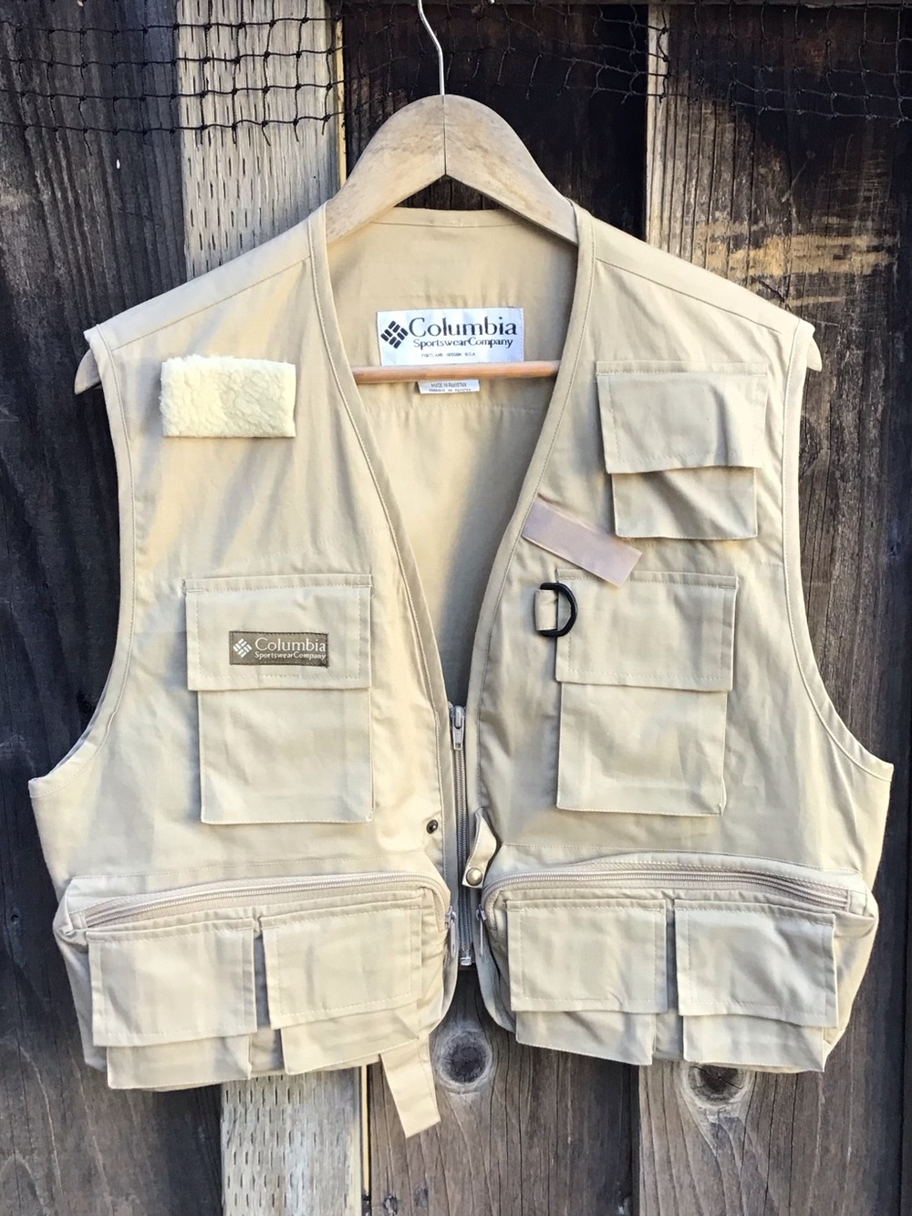Vintage Columbia Fishing Vest Beige Utility Multi Pocket Outdoor Mens S / M